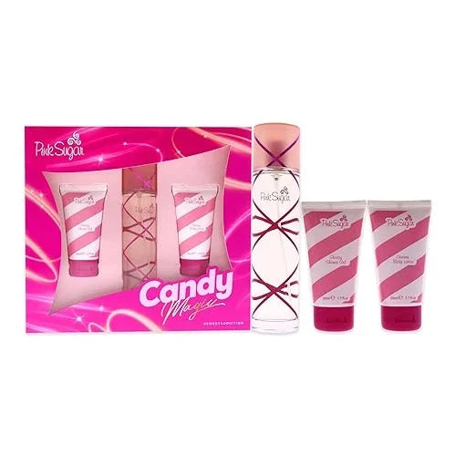 Aquolina Pink Sugar Candy Magic Perfume Giftset for Women (3PC) - 3.4 oz EDT + 1.7 oz Shower Gel + 1.7 oz Body Lotion for Women