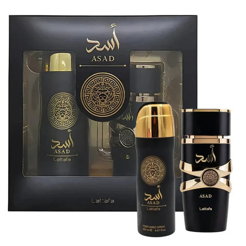 Lattafa Asad Gift set includes (EDP Spray 100ml + Perfumed Spray 200ml ) for Men